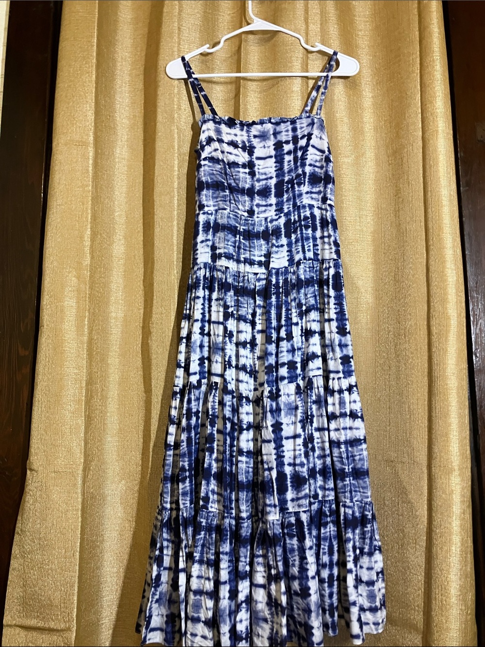 Alex Marie Navy & White Tie-Dye Maxi Dress with Spaghetti Straps